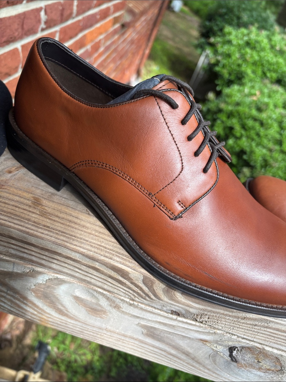 The Black Tux | Men's Tan Leather Derby Shoes — Classic Lace-Up Dress Oxfords - Picture 5 of 10